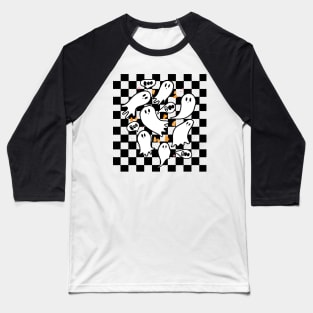 Black checkerboard ghost Baseball T-Shirt